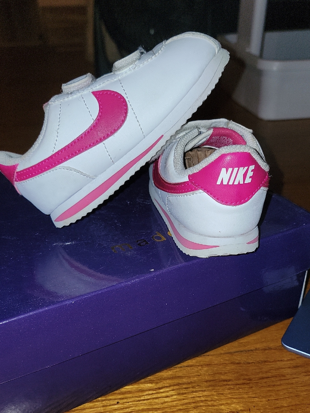 Nike Kids White Sneakers with Pink Swoosh